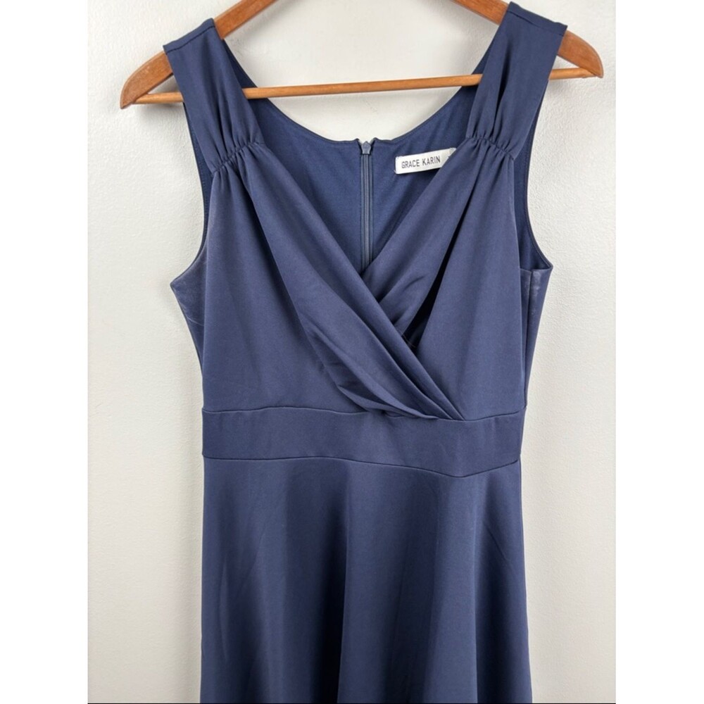 Grace Karin Deep Navy Sleeveless Wrap-Front medium skater Dress Classic formal - Picture 6 of 9